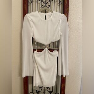 12th tribe “greatest hits” dress white crop with gold belt bell sleeves